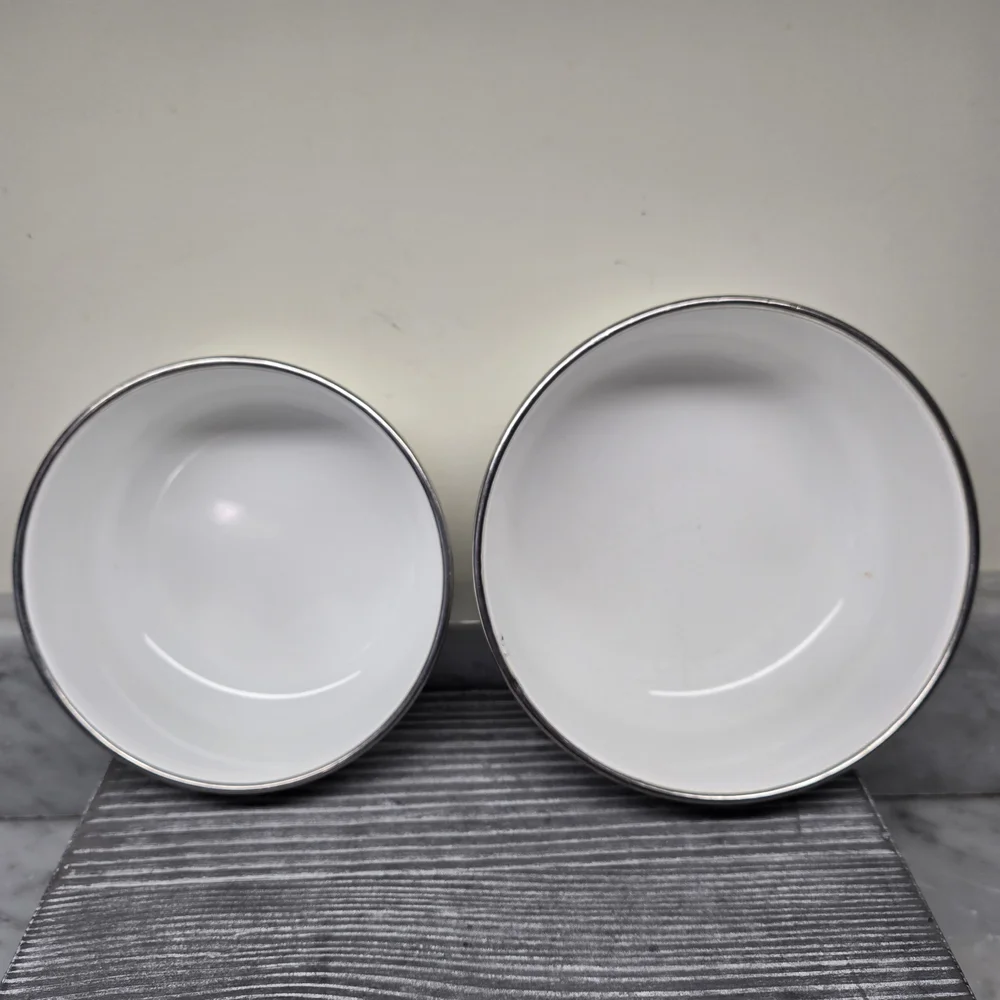 Vintage Kobe Enamelware Tulip Nesting Mixing Bowls, Cottagecore, Metal, Set of 2